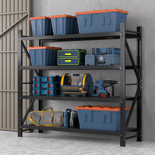 Giantz steel garage shelving unit loaded with storage tubs