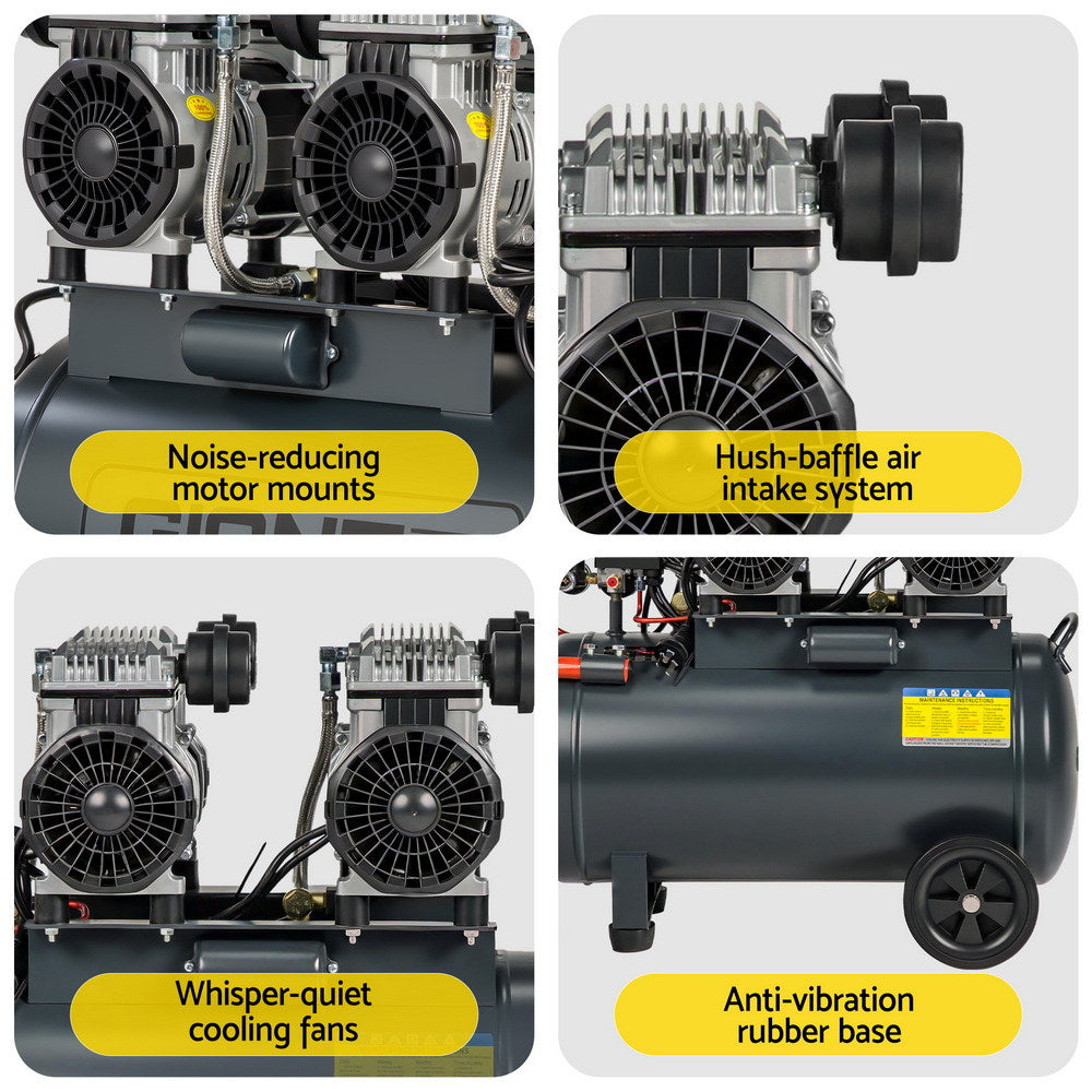 Giantz 50L Air Compressor Quiet 3.0HP Oil-Free Portable Tyre Inflator 200L/Min