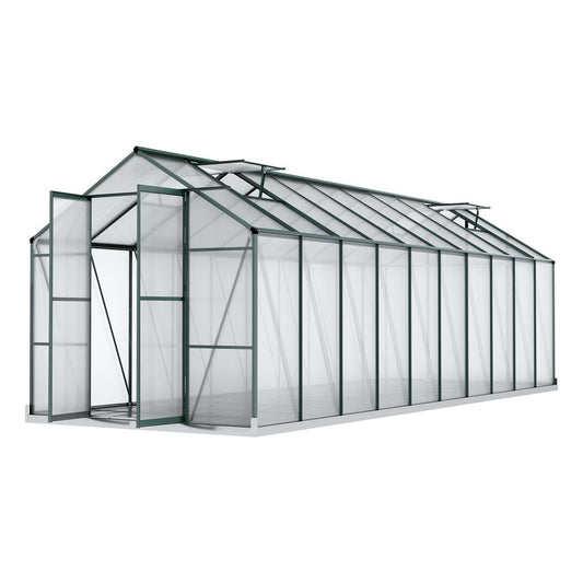 Green Fingers Greenhouse 6.3x2.44x2.1M Aluminium Polycarbonate Green House Garden Shed