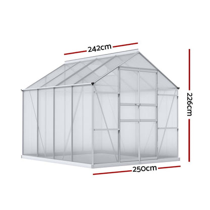 Green Fingers Greenhouse 2.42x2.5x2.26M Aluminium Double Doors Green House Garden Shed