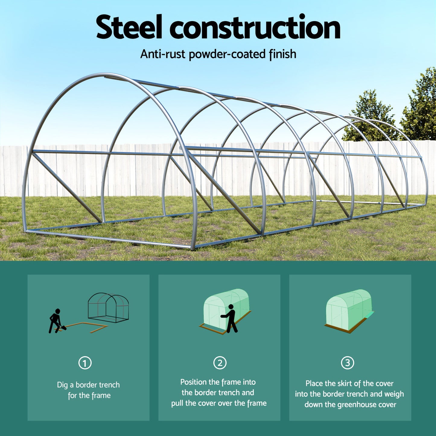 Green Fingers Greenhouse 9x3x2M Walk in Green House Tunnel Plant Garden Shed Dome
