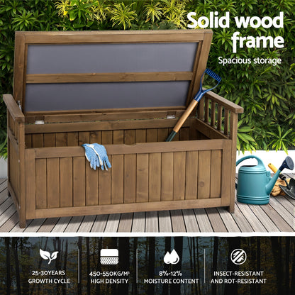 Gardeon Outdoor Storage Bench Box Wooden Garden Toy Tool Sheds Patio Furniture Brown