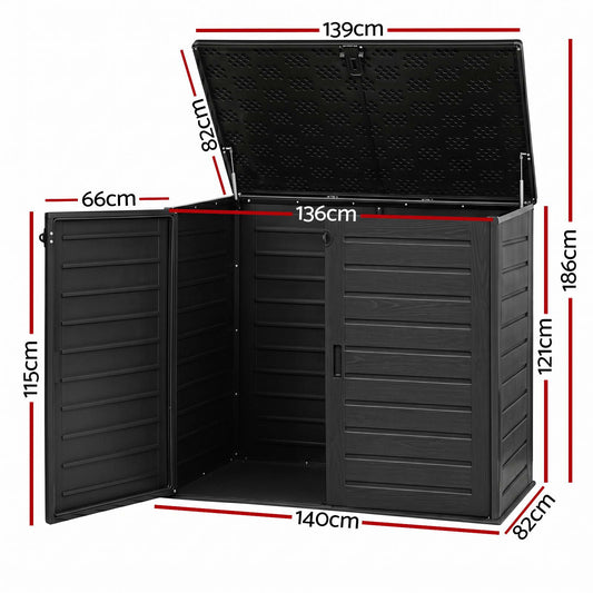 Gardeon Outdoor Storage Box 1170L Container Lockable Cabinet Tool Organizer Shed Black