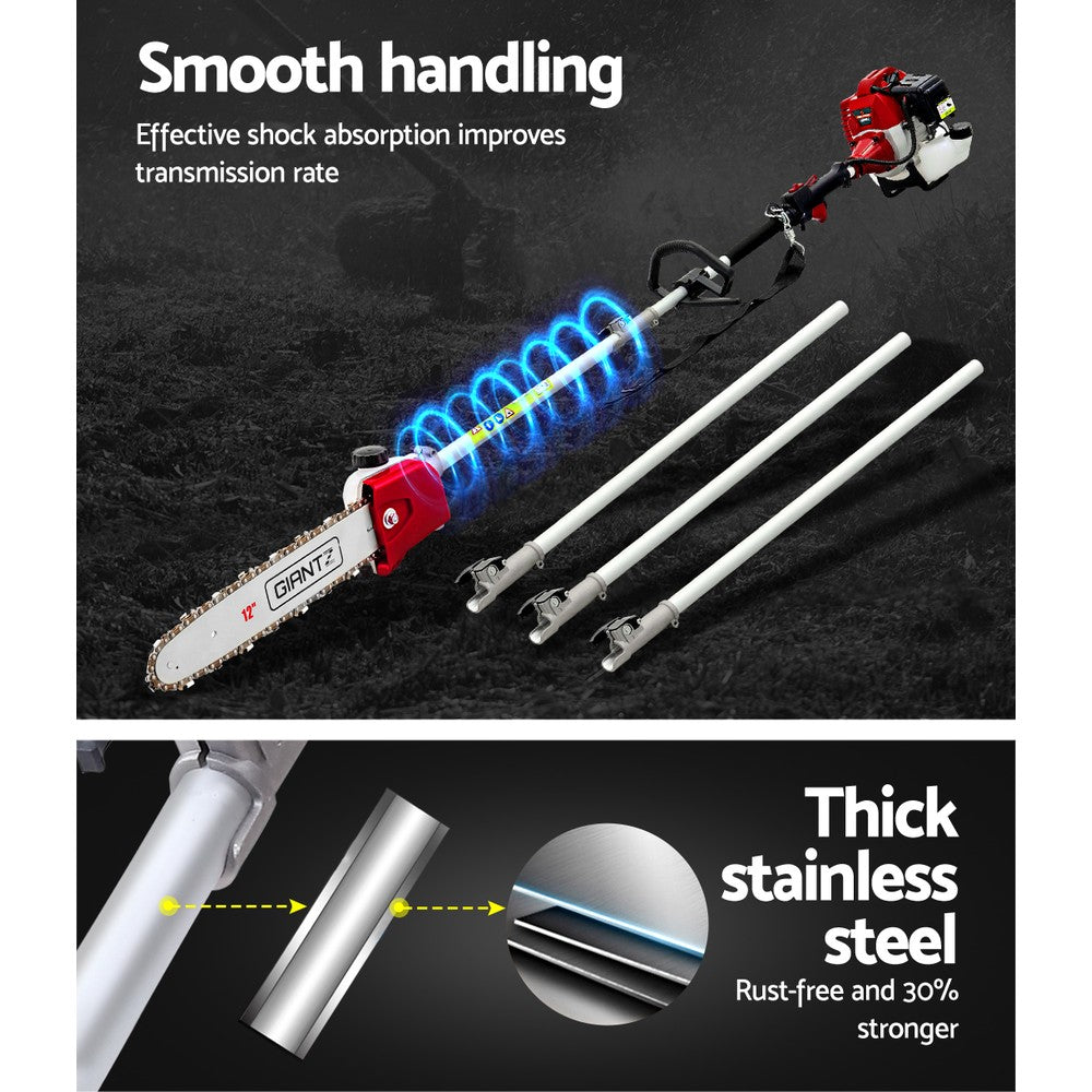 Giantz Pole Chainsaw 2 Stroke Petrol Tree Pruner Long Reach Saw 12 Inch Bar 9 In 1