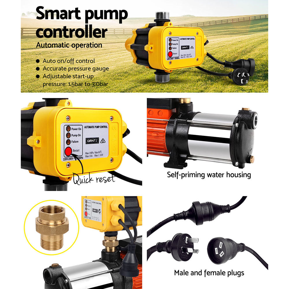 Giantz 1800W Max 5-Stage Garden Water Pump High Pressure Irrigation Booster Pump, Automatic Multi-Stage External Sprinkler Pump for Rainwater Tank Transfer, Home Farm Lawn, Yellow