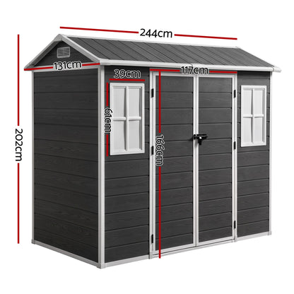 Giantz Garden Shed Resin Outdoor Storage Box 2.44x1.31M Tool Shed Backyard Black