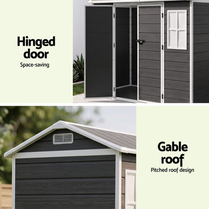 Giantz Garden Shed Resin Outdoor Storage Box 2.44x1.31M Tool Shed Backyard Black
