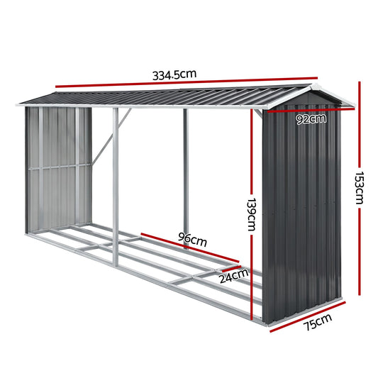 Giantz Firewood Storage Shed 334.5CM x 92CM Outdoor Log Rack Galvanised Steel Wood Holder