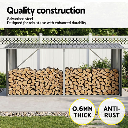 Giantz Firewood Storage Shed 334.5CM x 92CM Outdoor Log Rack Galvanised Steel Wood Holder