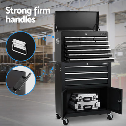 Giantz 13 Drawer Tool Box Cabinet Chest Toolbox Storage Garage Organiser Black