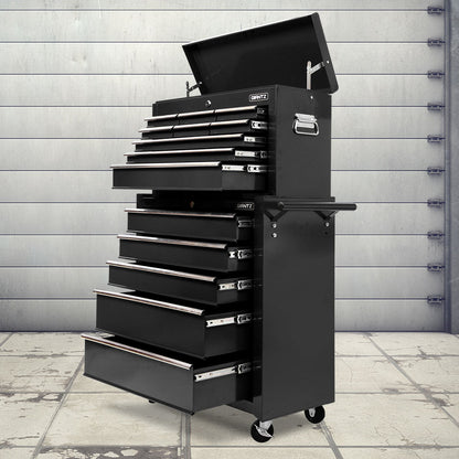 Giantz 14 Drawer Tool Box Cabinet Chest Mechanic Garage Storage Trolley Black
