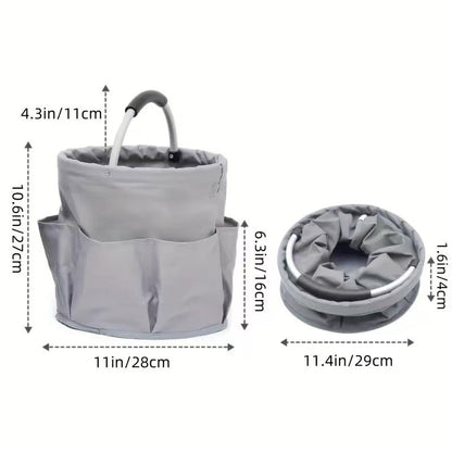 Premium Blue Gardening Storage Bag made of durable 600D Oxford cloth, features 6 deep side pockets for small hand tools, spray bottles, beverages, and more. Equipped with an aluminum alloy handle wrapped in EVA molding for enhanced comfort and longevity.