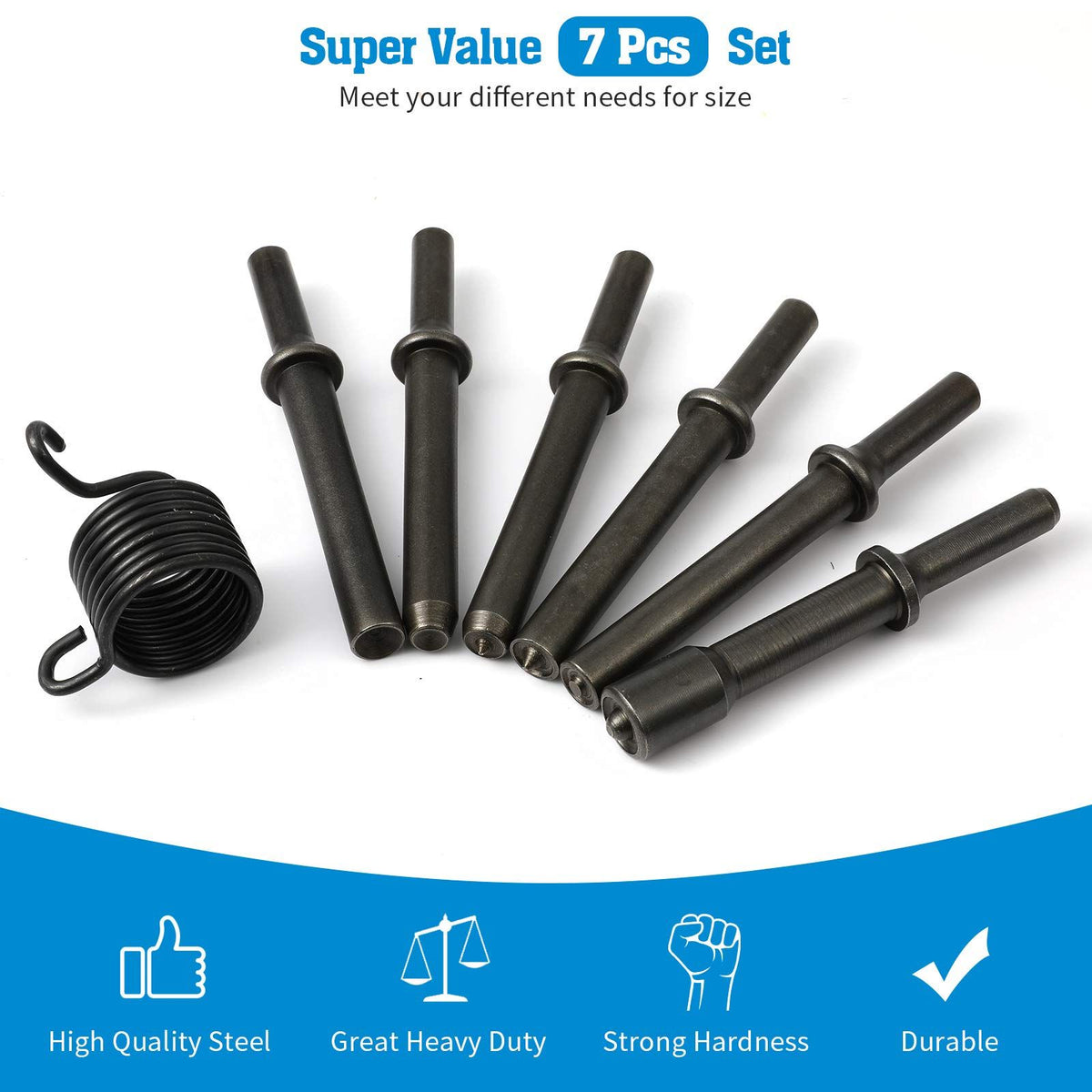 7 Pcs Heavy Duty Smoothing Pneumatic Air Rivet Hammer Tools Steel Air Hammer Chisel Pneumatic Hammer for Hollow Solid Half-hollow