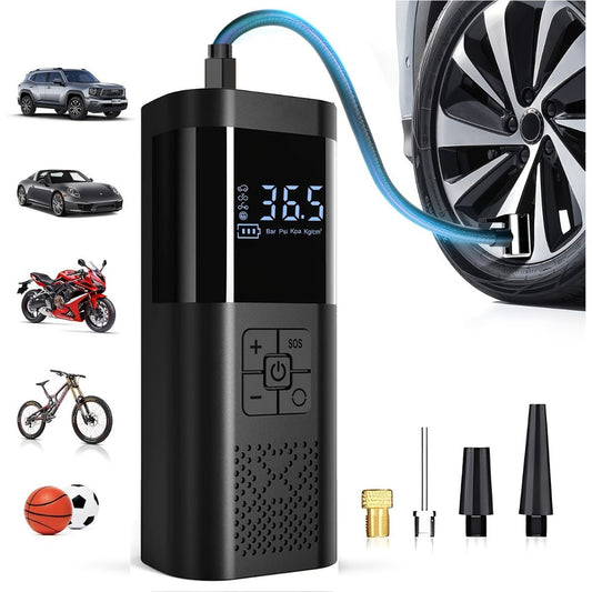 Black Portable Car Tire Inflator 150PSI Inflator Digital Tire Pressure Gauge LED