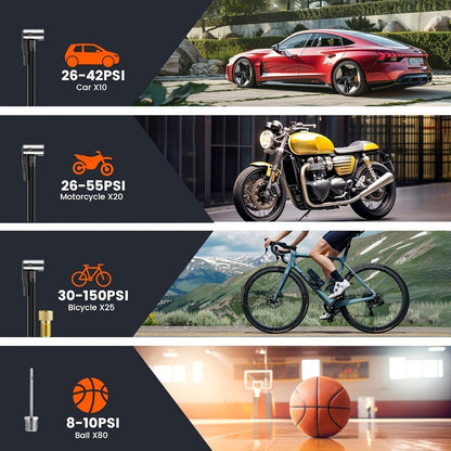 Black Portable Car Tire Inflator 150PSI Inflator Digital Tire Pressure Gauge LED