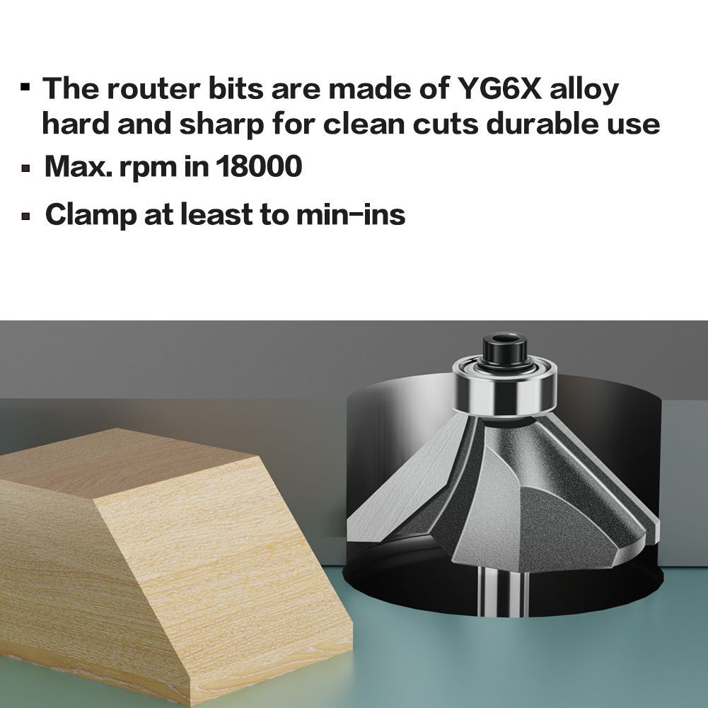 6mmX1/2 45-Degree Chamfer Router Bit with Carbide Tip – Industrial-Grade Milling Cutter for Edge Forming, Professional Woodworking Cutting Tool - Silver