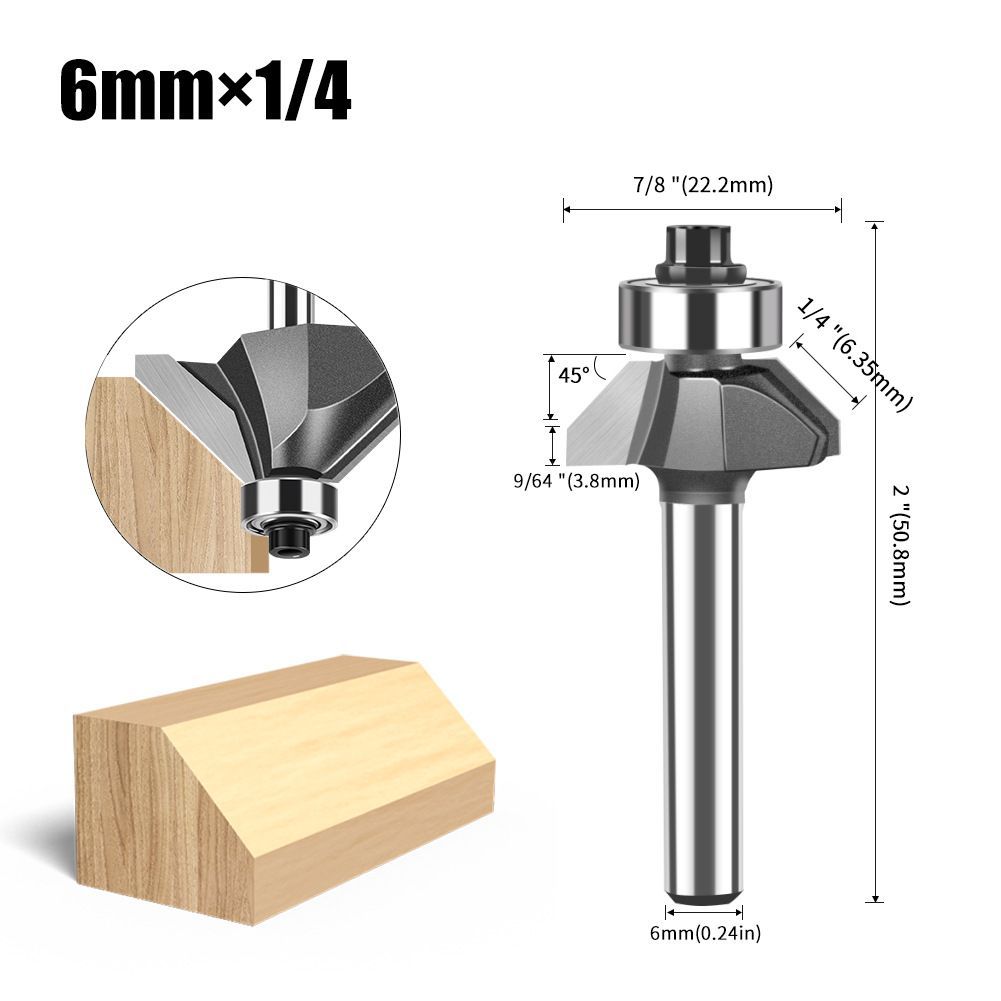 6mmX1/2 45-Degree Chamfer Router Bit with Carbide Tip – Industrial-Grade Milling Cutter for Edge Forming, Professional Woodworking Cutting Tool - Silver