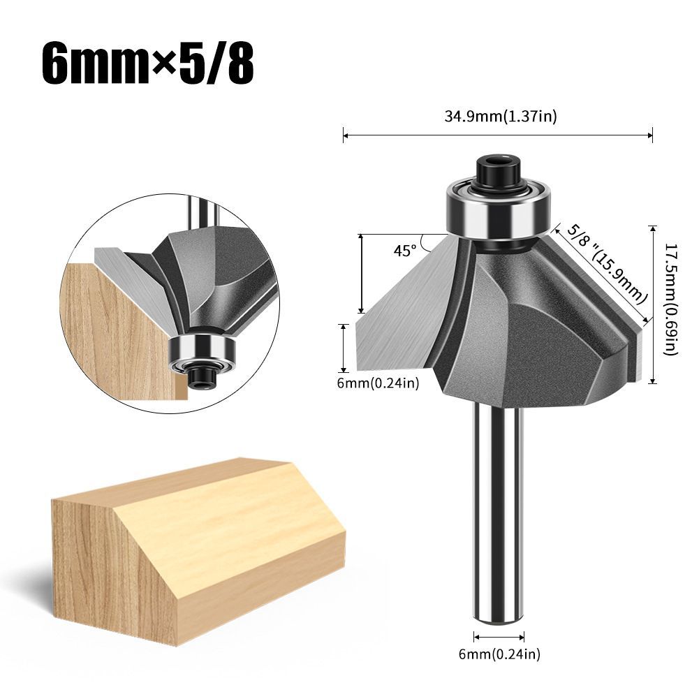 6mmX1/2 45-Degree Chamfer Router Bit with Carbide Tip – Industrial-Grade Milling Cutter for Edge Forming, Professional Woodworking Cutting Tool - Silver