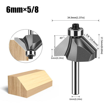 6mmX1/2 45-Degree Chamfer Router Bit with Carbide Tip – Industrial-Grade Milling Cutter for Edge Forming, Professional Woodworking Cutting Tool - Silver