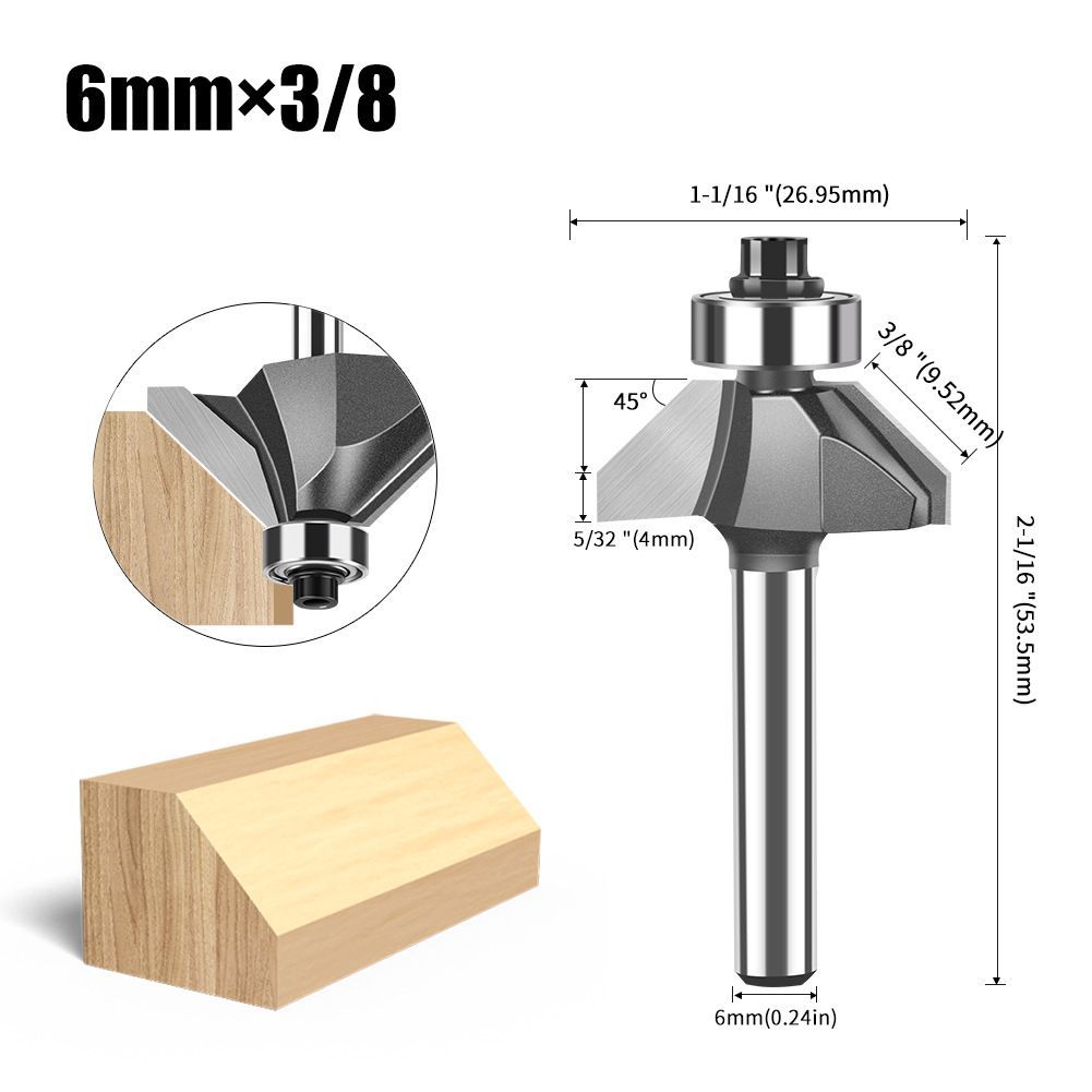 6mmX1/2 45-Degree Chamfer Router Bit with Carbide Tip – Industrial-Grade Milling Cutter for Edge Forming, Professional Woodworking Cutting Tool - Silver