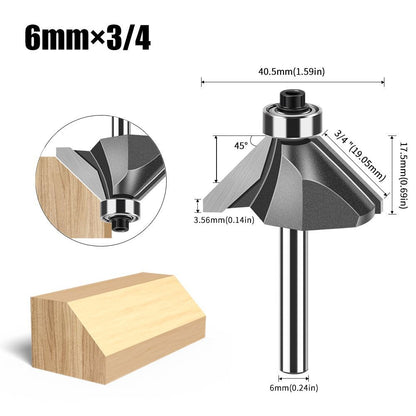 6mmX1/2 45-Degree Chamfer Router Bit with Carbide Tip – Industrial-Grade Milling Cutter for Edge Forming, Professional Woodworking Cutting Tool - Silver