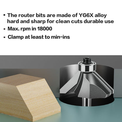 6mmX1 45-Degree Chamfer Router Bit with Carbide Tip – Industrial-Grade Milling Cutter for Edge Forming, Professional Woodworking Cutting Tool - Silver