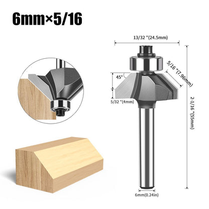 6mmX1 45-Degree Chamfer Router Bit with Carbide Tip – Industrial-Grade Milling Cutter for Edge Forming, Professional Woodworking Cutting Tool - Silver