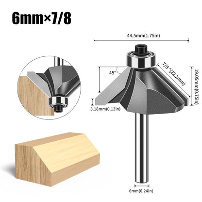 6mmX1 45-Degree Chamfer Router Bit with Carbide Tip – Industrial-Grade Milling Cutter for Edge Forming, Professional Woodworking Cutting Tool - Silver