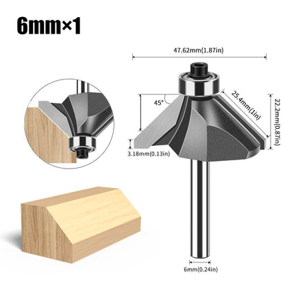 6mmX1 45-Degree Chamfer Router Bit with Carbide Tip – Industrial-Grade Milling Cutter for Edge Forming, Professional Woodworking Cutting Tool - Silver