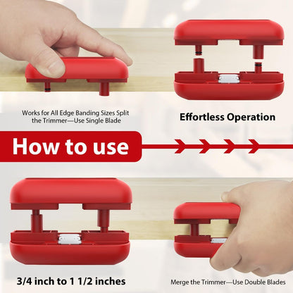 Edge Banding Trimmer,Tungsten Carbide Blades,Manual Woodworking Tool,Hand Planer for Trimming ABS, PVC, Veneer and Melamine Wood Edge Banding - Red - Size 4.1in*2.1in