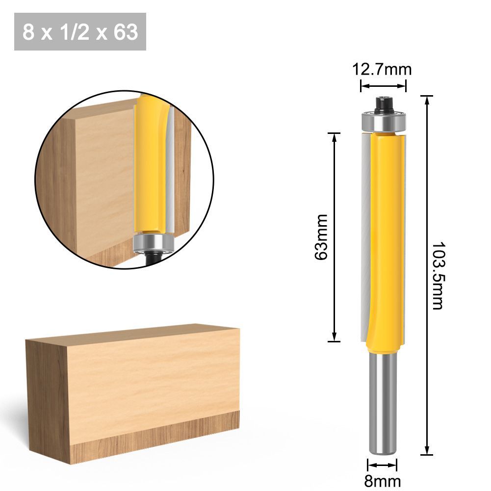 4 Pcs Profession Flush Trim Router Bit Set Bearing 8mm Shaft 12.7mm For Edging Copying Woodworking Plywood Trimming Flush Trim Cutter With Closed Bearing