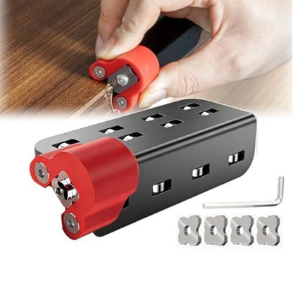 Woodworking Chamfering Tool, Manual Edge Planer Deburring Tool, Aluminum Wood Edge Trimmer for Furniture, Cabinets & DIY Projects, Portable Handheld Burr Remover for Woodworking - Black-Red - Size A