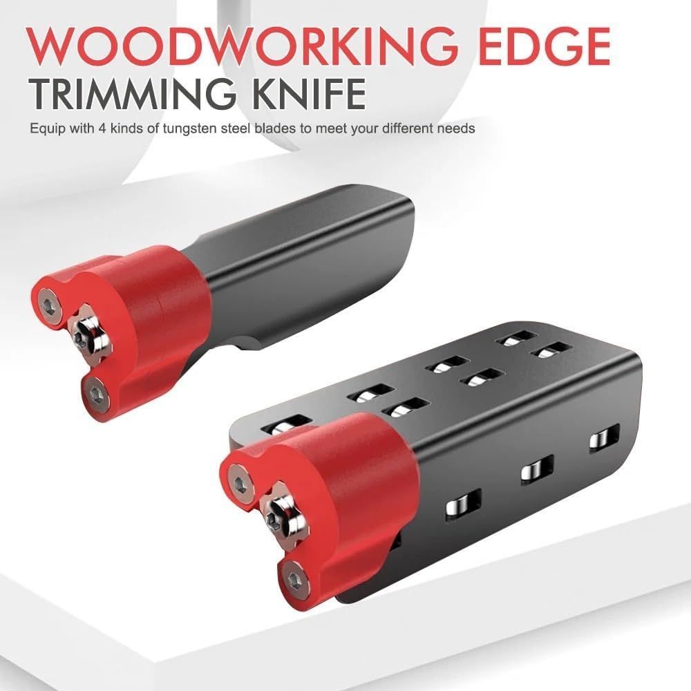 Woodworking Chamfering Tool, Manual Edge Planer Deburring Tool, Aluminum Wood Edge Trimmer for Furniture, Cabinets & DIY Projects, Portable Handheld Burr Remover for Woodworking - Black-Red - Size A