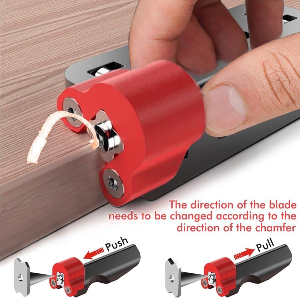 Woodworking Chamfering Tool, Manual Edge Planer Deburring Tool, Aluminum Wood Edge Trimmer for Furniture, Cabinets & DIY Projects, Portable Handheld Burr Remover for Woodworking - Black-Red - Size A