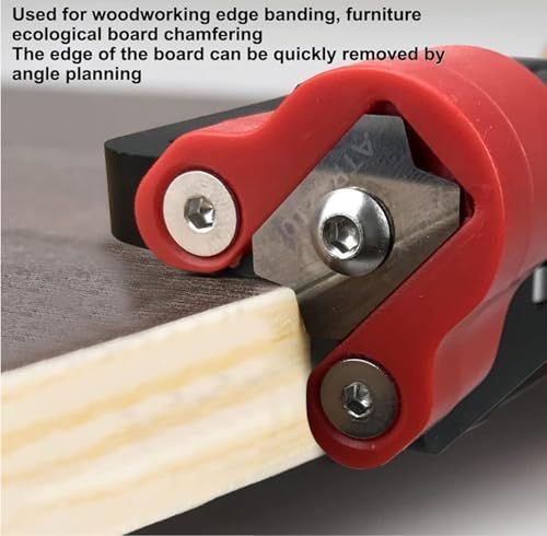 Woodworking Chamfering Tool, Manual Edge Planer Deburring Tool, Aluminum Wood Edge Trimmer for Furniture, Cabinets & DIY Projects, Portable Handheld Burr Remover for Woodworking - Black-Red - Size A