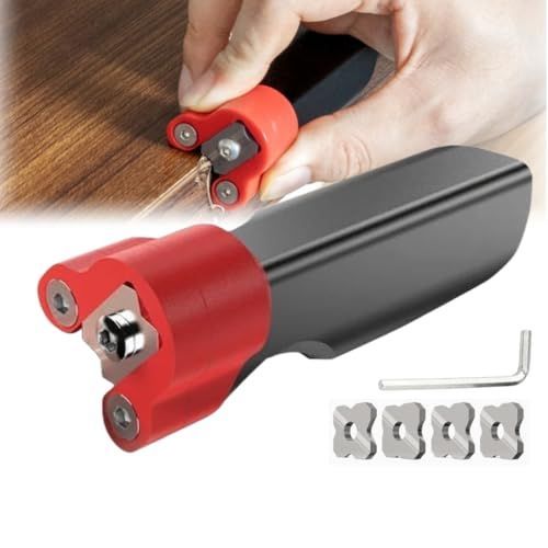 Woodworking Chamfering Tool, Manual Edge Planer Deburring Tool, Aluminum Wood Edge Trimmer for Furniture, Cabinets & DIY Projects, Portable Handheld Burr Remover for Woodworking - Black-Red - Size B