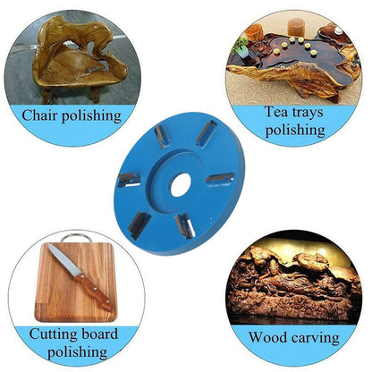 Stump Remover Angle Grinder Wood Carving Disc 6 Teeth Chainsaw Mill Cutter Woodworking Blade Tools Wood Turbo Carving Disc Wood Grinding Shaping Disc Grinder Disc for Wood Polish Flat Blade - Blue - Inner diameter 16mm