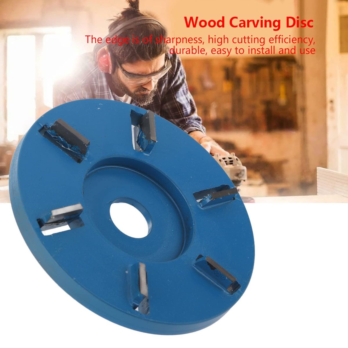 Stump Remover Angle Grinder Wood Carving Disc 6 Teeth Chainsaw Mill Cutter Woodworking Blade Tools Wood Turbo Carving Disc Wood Grinding Shaping Disc Grinder Disc for Wood Polish Flat Blade - Blue - Inner diameter 22mm