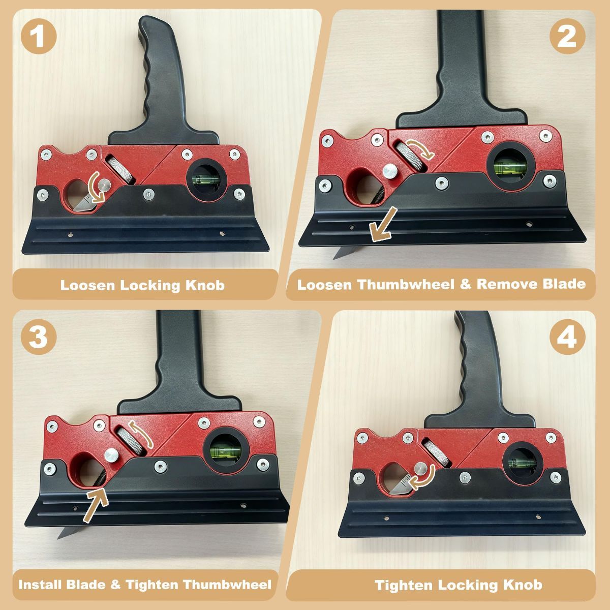 Multi-Blade Woodworking Chamfer Plane - Hand Planer for Edge Trimming & Corner Flattening, Adjustable Depth Fast Trimming Wood Planer with 7 Cutter Heads & Bubble Levels for DIY & Professional Use