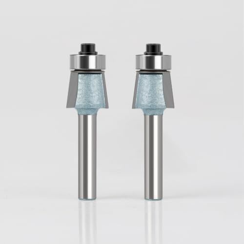 2Pcs Edges Banding Chamfer Router,1/4" Shank,19/32" Dia,1/2" Cut Depth 2-Blade Chamfer Router Bits,Forward & Reverse Carbide Woodworking Flush Trim Router Bit Set