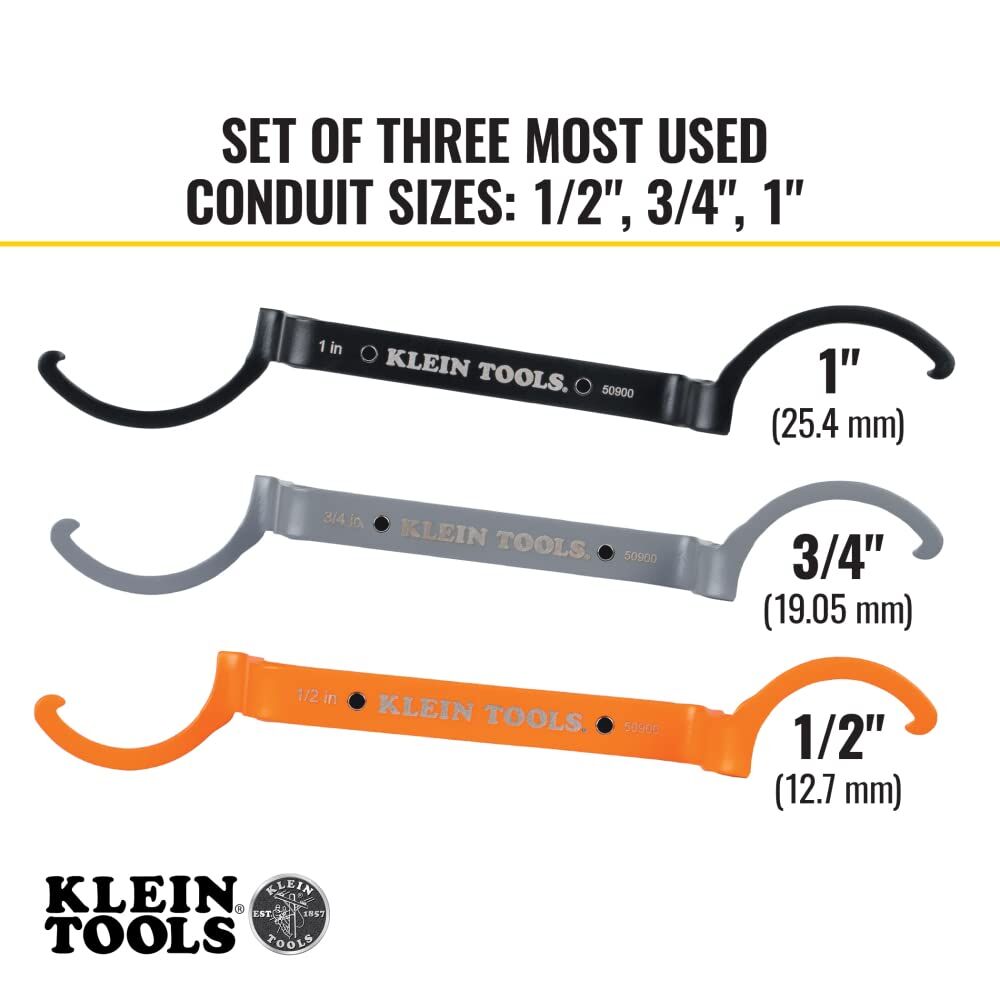 Orange Conduit Lockout Wrench Set – 3-Piece Offset Tool for 1/2", 3/4", 1" Pipe Nuts | Magnetic Storage & Hooked Tip Design | Ideal for Tight Spaces