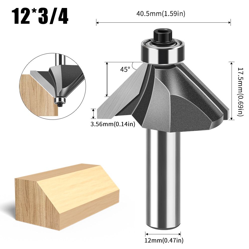 12mm*3/8 45-Degree Chamfer Router Bit for Woodworking Edge Shaping for Furniture and Cabinet Projects(Gray)