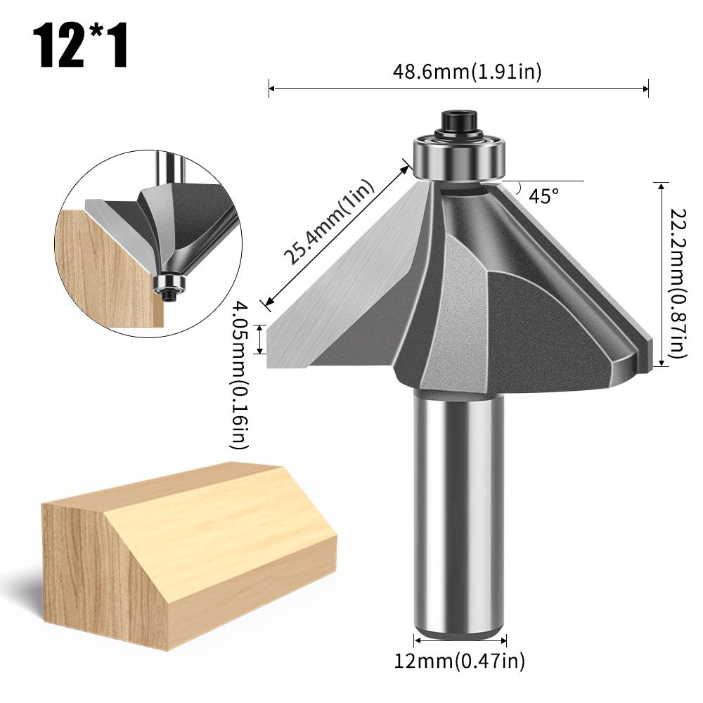 12mm*3/8 45-Degree Chamfer Router Bit for Woodworking Edge Shaping for Furniture and Cabinet Projects(Gray)
