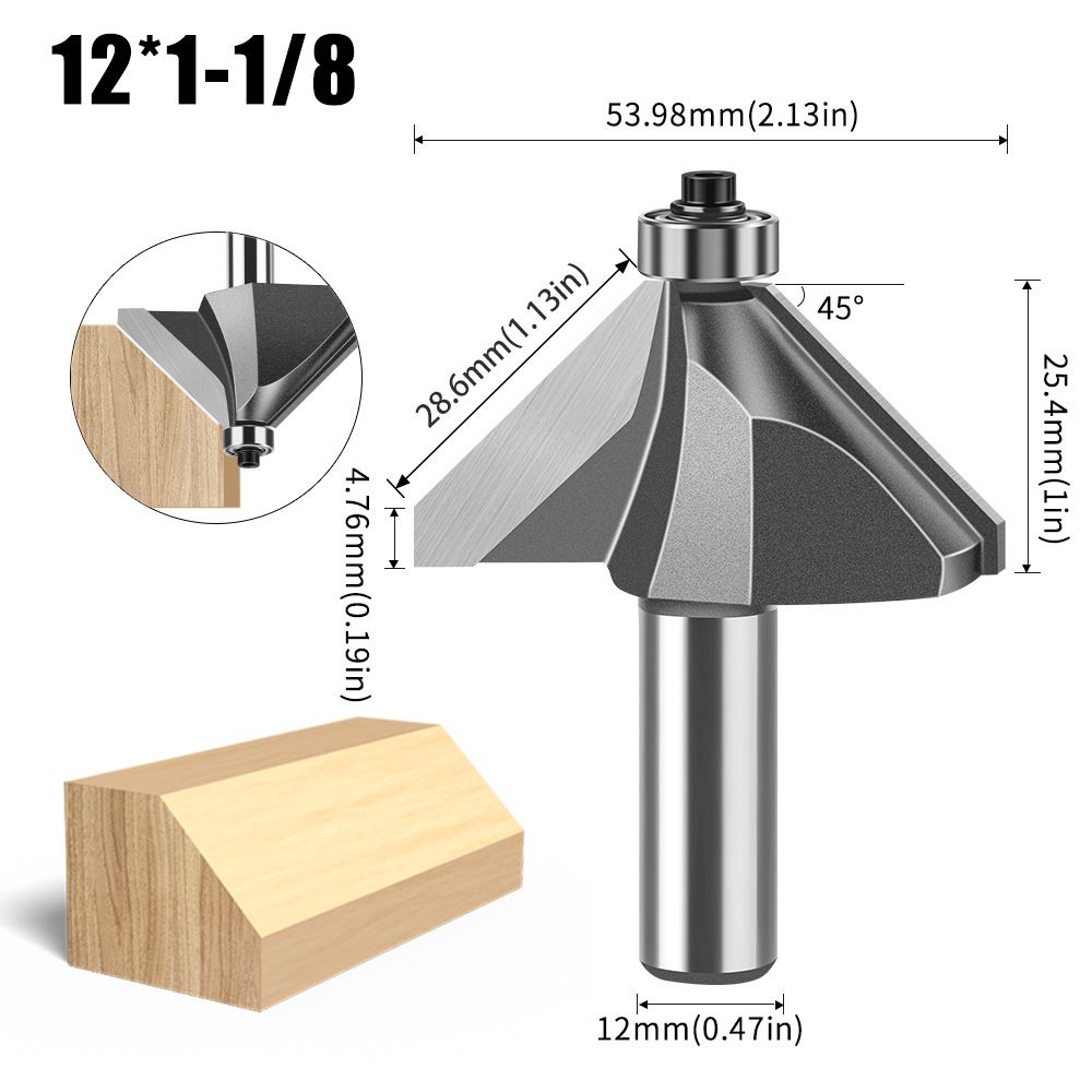 12mm*3/8 45-Degree Chamfer Router Bit for Woodworking Edge Shaping for Furniture and Cabinet Projects(Gray)