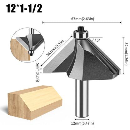 12mm*3/8 45-Degree Chamfer Router Bit for Woodworking Edge Shaping for Furniture and Cabinet Projects(Gray)