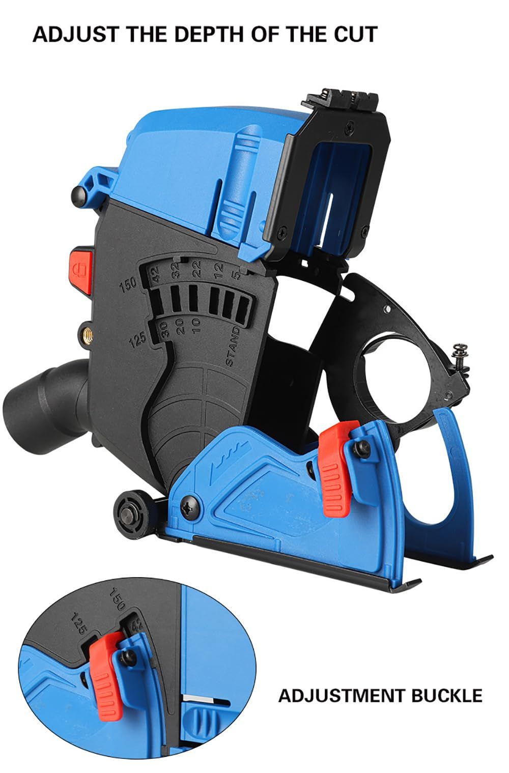 Dust Extraction Cutting Guard, Adjustable Cutting Depth Angle Grinder Dust Shroud, Cutting Dust Shroud Dust Collection Attachment Support Connection to Vacuum Cleaner, Basic version (Blue)