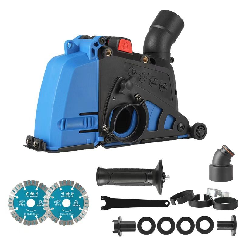 Dust Extraction Cutting Guard, Adjustable Cutting Depth Angle Grinder Dust Shroud, Cutting Dust Shroud Dust Collection Attachment Support Connection to Vacuum Cleaner, Basic version (Blue)
