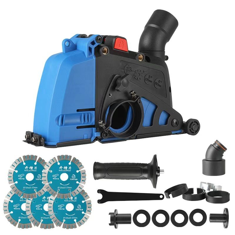 Dust Extraction Cutting Guard, Adjustable Cutting Depth Angle Grinder Dust Shroud, Cutting Dust Shroud Dust Collection Attachment Support Connection to Vacuum Cleaner, Basic version (Blue)