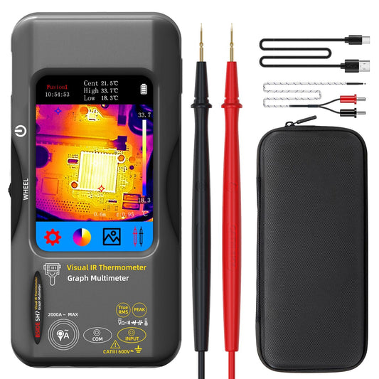 Thermal Imaging Camera Multimeter, 320x320 IR Resolution with 15 Thermal Palettes, 20000 Counts with 3.98" Touch LCD, Measures Cap, AC Clamp, Temp Diode for Electrical Home Inspection Electronic(Dark Gray)