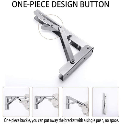 Heavy-Duty Foldable Wall Shelf Brackets – 2-Pack 304 Stainless Steel Triangular Supports with One-Click Release, 550 lb Capacity Each, for Kitchen, Garage, RV & Home; Includes Mounting Hardware (10Inch,Silver)